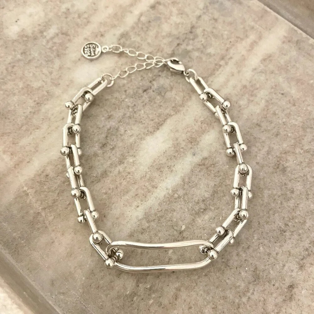 925 Sterling Silver Chunky U Link Bracelet Silver Large Chain Link bracelet